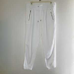 Athleta Cabo Pants Linen Women White Size 10 Joggers Elastic Waist Beach Pockets